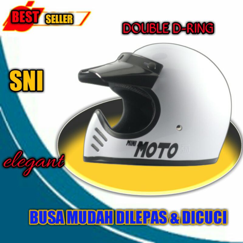 Helm Cakil Full Face Klasik Helem Clasik Unik Hlem Motor Trail Cross Jpn SnMurah RIMC MINIMOTO WHITE