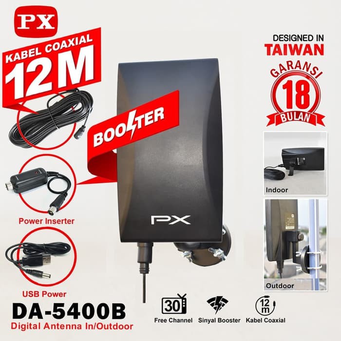 PX DA-5400B Antena TV Digital Analog+Kabel 12M Booster ...