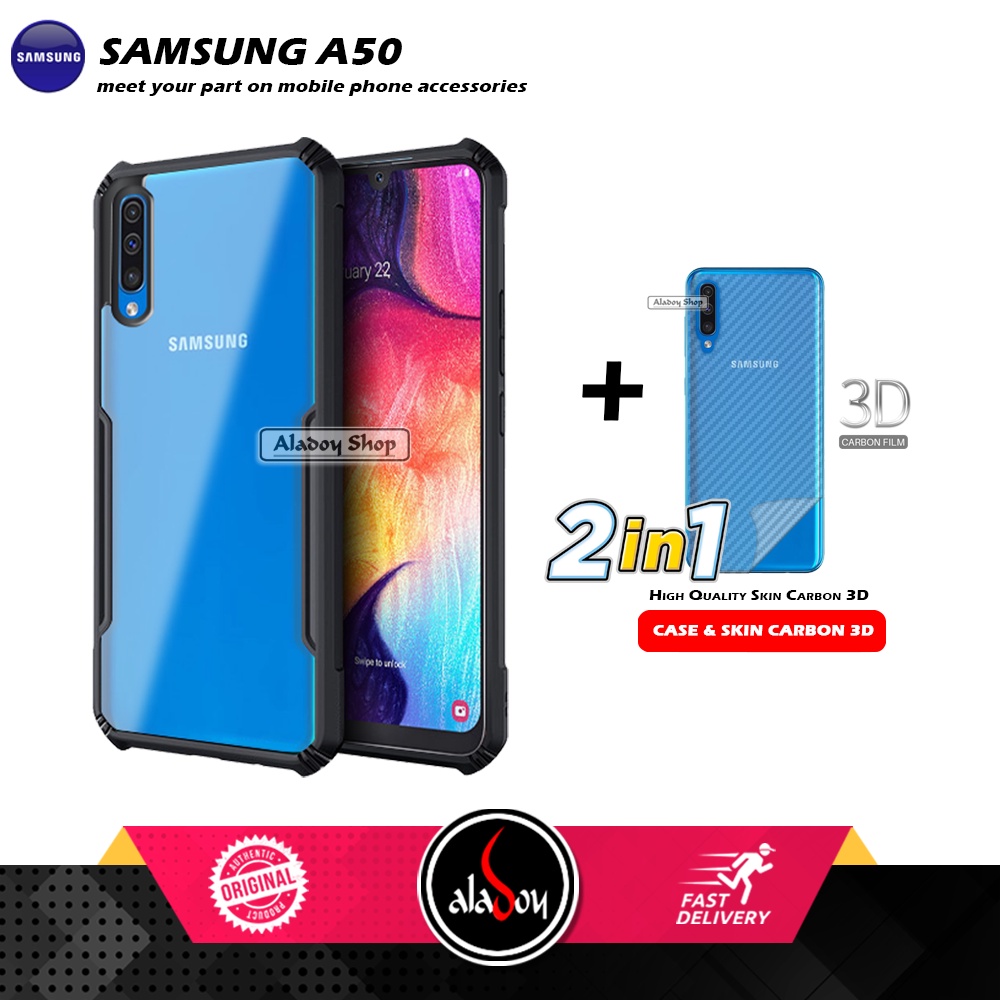 Case Samsung A50 Armor Fusion Transparent Casing Free Skin Carbon 3D