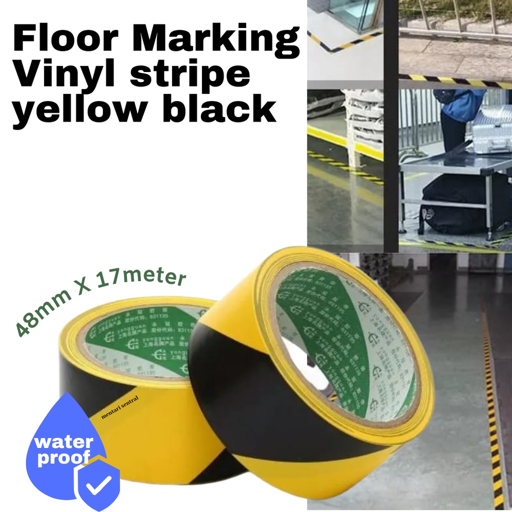 Lakban Police Line Hoki Tape Penanda Batas Area Proyek Garis Polisi Hitam Kuning  48MM X 17 METER STRIPE KUNING HITAM PVC