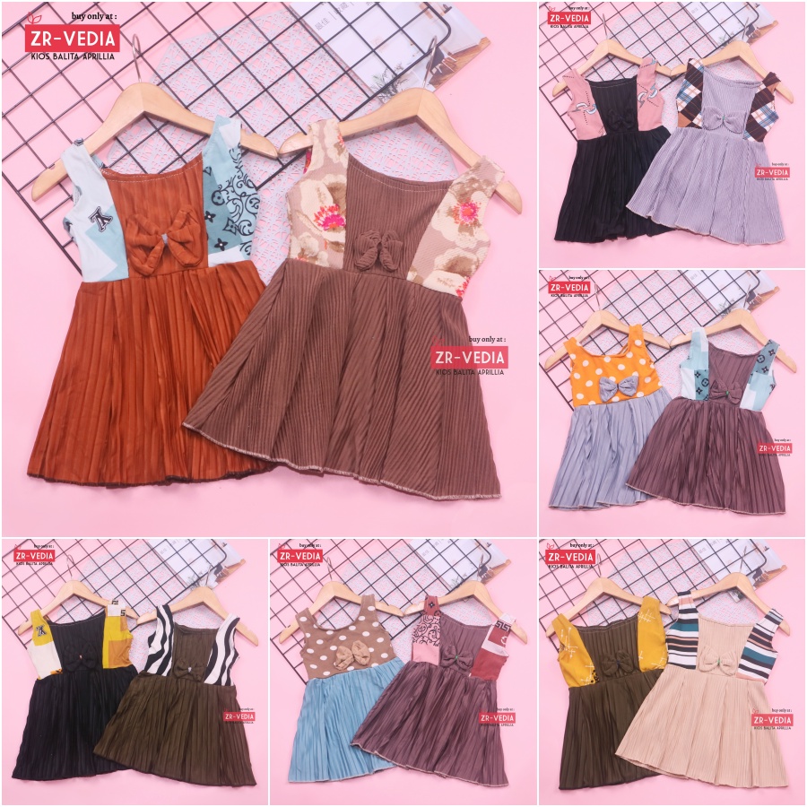 Dress Riani uk Bayi 3-12 Bulan / Baju Kensi Anak Perempuan Tanktop Pakaian Plisket Gaun Import Adem