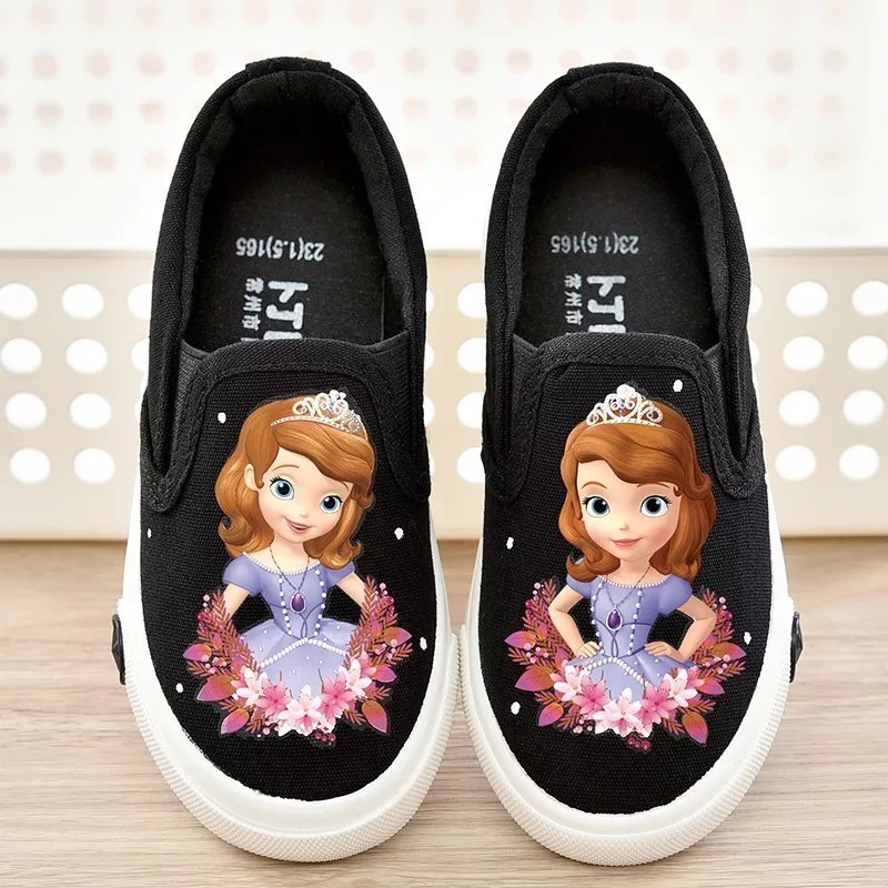 Dinda Sepatu  Slip on anak-anak Wanita Princess Sofia warna pink hitam biru muda dan merah ukuran 31