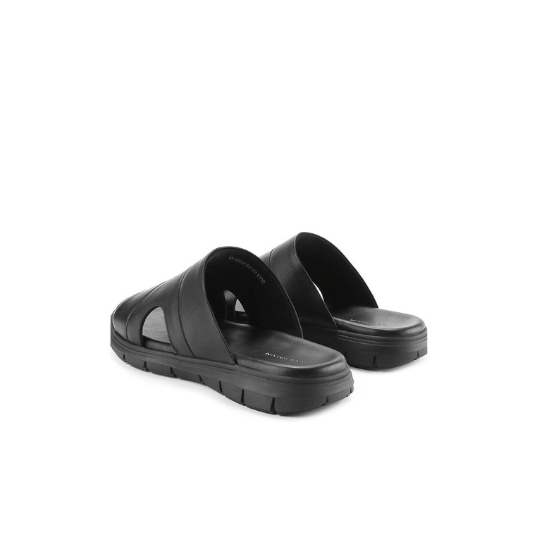 SANDAL KULIT OBERMAIN PRIA ORIGINAL SLIDE CASUAL BRANDED HITAM OM09