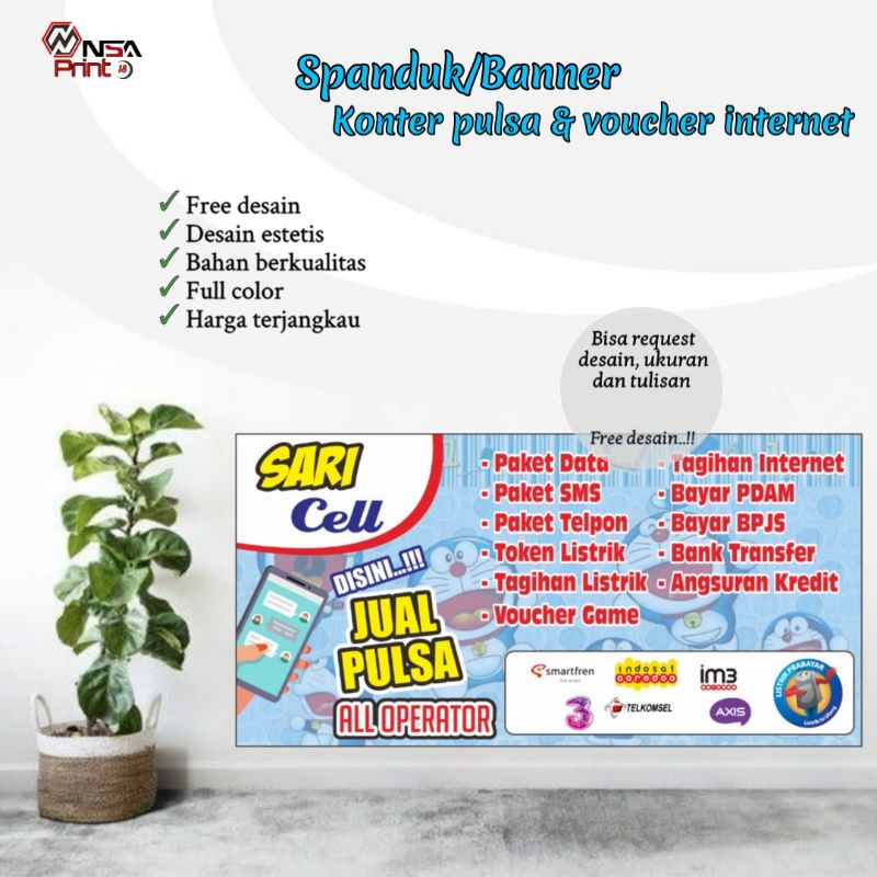 cetak banner/spanduk, spanduk konter pulsa & top up game, Bisa request & free desain