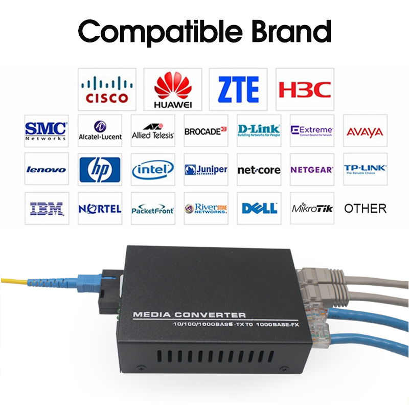 10 /100Mbps Fast Ethernet Fiber Optical Media Converter Single Mode 20KM 4 RJ45