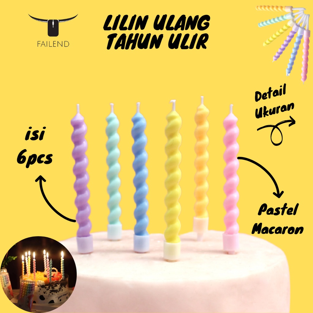 Lilin Ulang Tahun Ulir Macaron Spiral isi 6 pcs