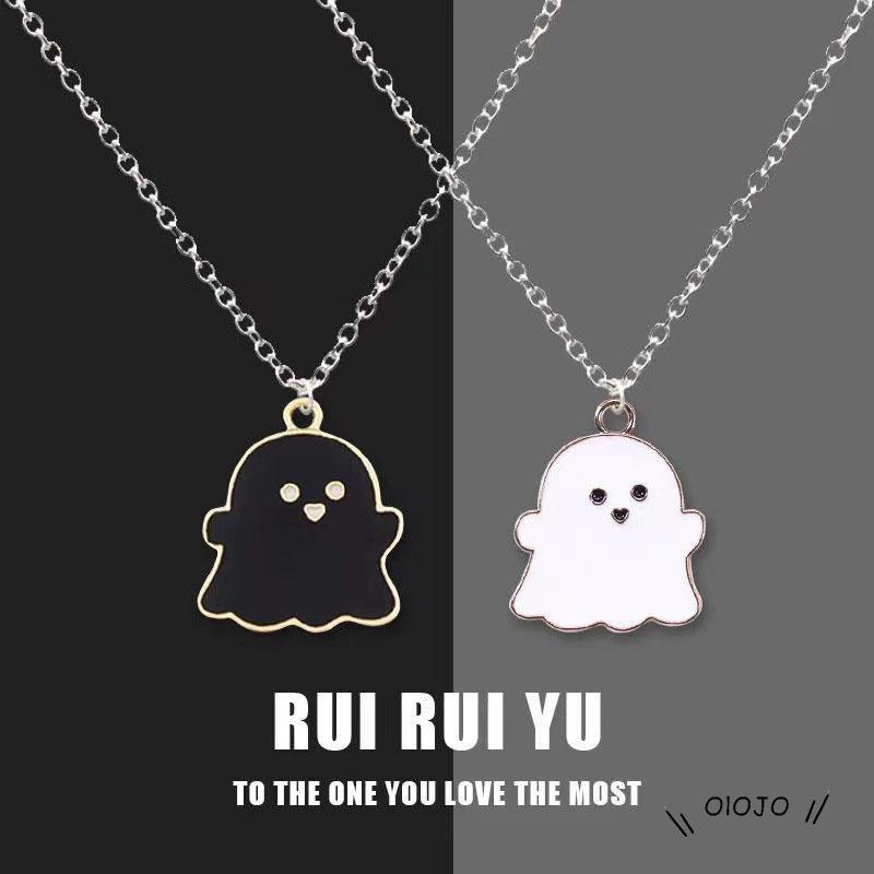 【COD】Kalung Rantai Dengan Liontin Kartun Hantu Warna Hitam Dan Putih Untuk Hadiah Halloween