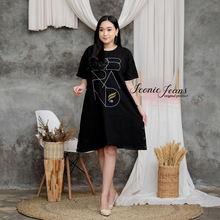 NO BRAND DENIM DRESS BORDIR JEANS COLOUR BLACK &amp; WHITE