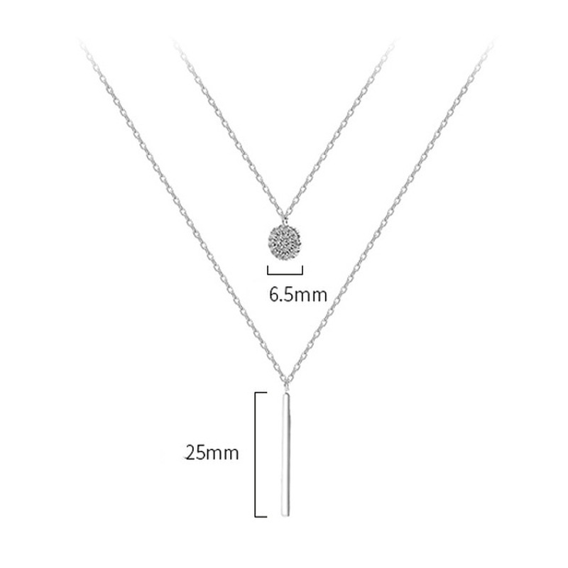 Kalung Rantai Klavikula Liontin Tongkat Panjang Geometris Lapisan Ganda Bahan Zirkon Untuk Wanita