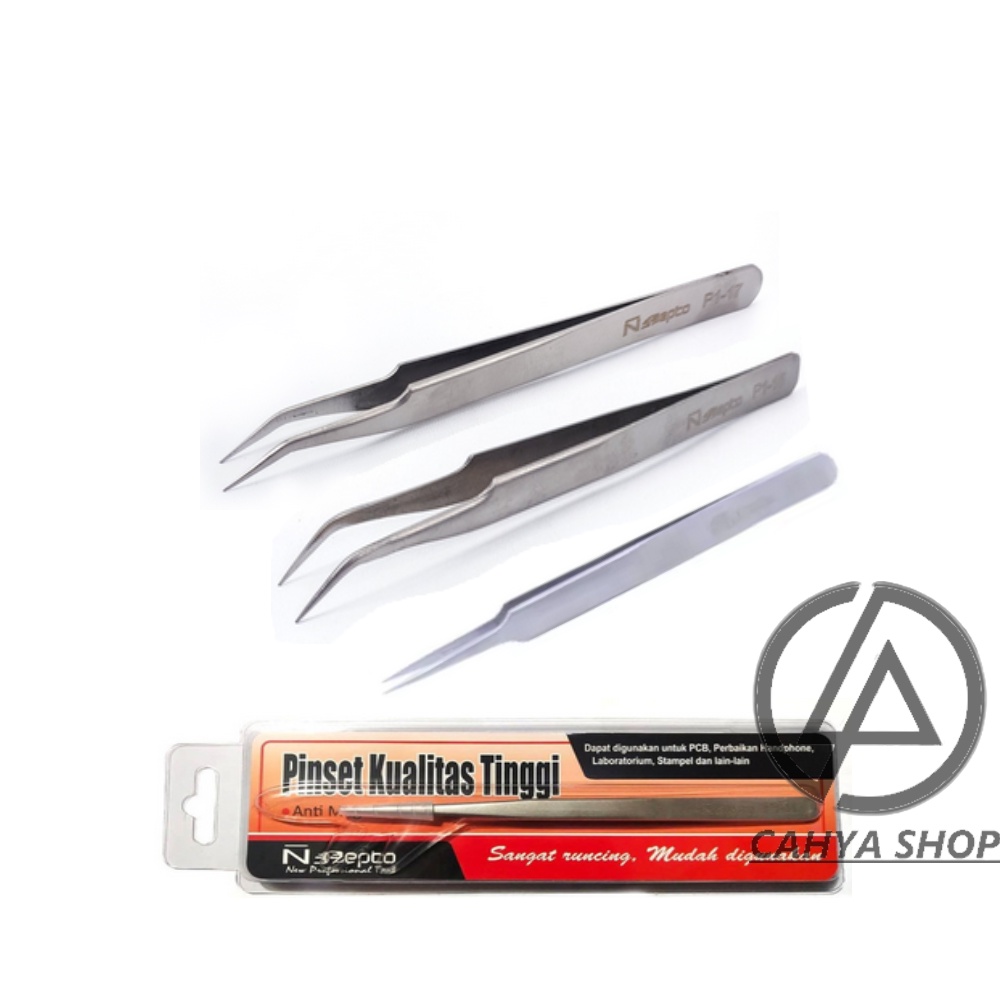 Pinset Tweezer Runcing NEPTO P1-11 P1-14 P1-15 P1-17 Lurus Bengkok Ori