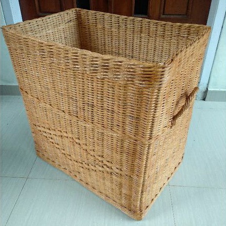 keranjang rotan tutup kotak persegi panjang besar jumbo laundry penyimpanan barang 60x40x60 cm