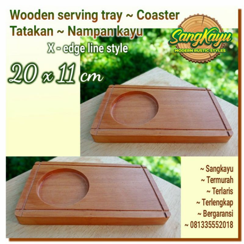 Nampan + tatakan nampan kayu 20x11cm tatakan kayu Coaster wooden tray1