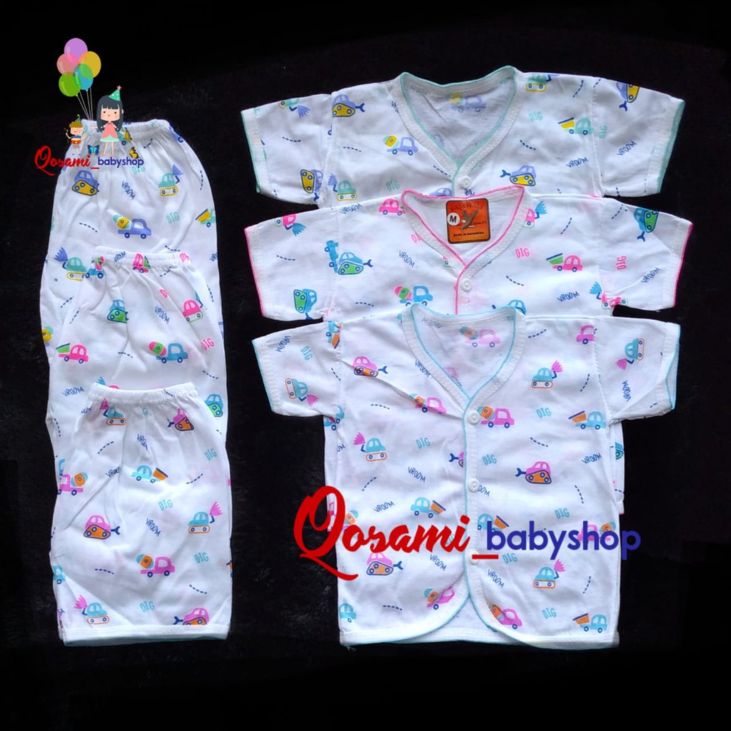 MURAH 3 Stel Setelan Pendek Bayi Murah Newborn Motif Print SNI