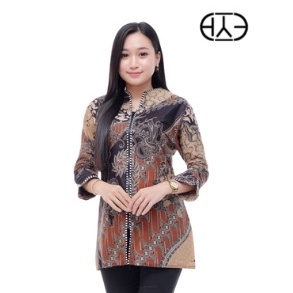 Blus Atasan Batik wanita Modern Vintage Untuk Kerja Kantoran Bahan Katun Halus Lengan panjang