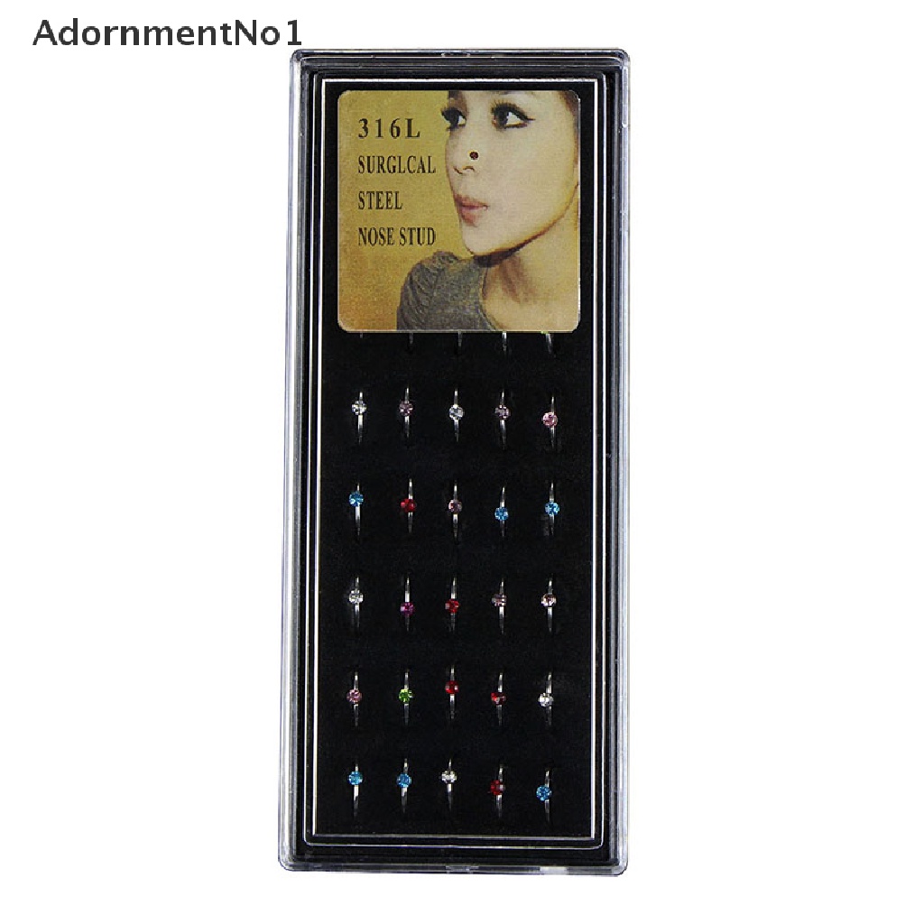 (AdornmentNo1) 40pcs / Set Cincin Tindik Hidung / Tubuh Bahan Stainless Steel Hias Kristal Untuk Pria / Wanita