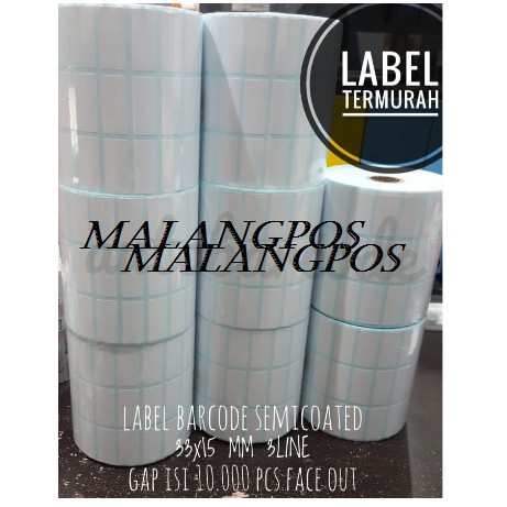 LABEL BARCODE 33x15 MM 3 LINE GAP ISI 10.000 PCS KERTAS STICKER SEMICOAT LABEL HARGA BARANG SEMICOATED