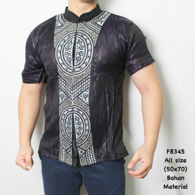 Baju koko muslim silver black pria