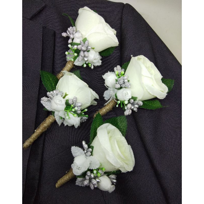 Pin Jas Pria Corsage Jas Pengantin Bunga Mawar Putih tanda panitia