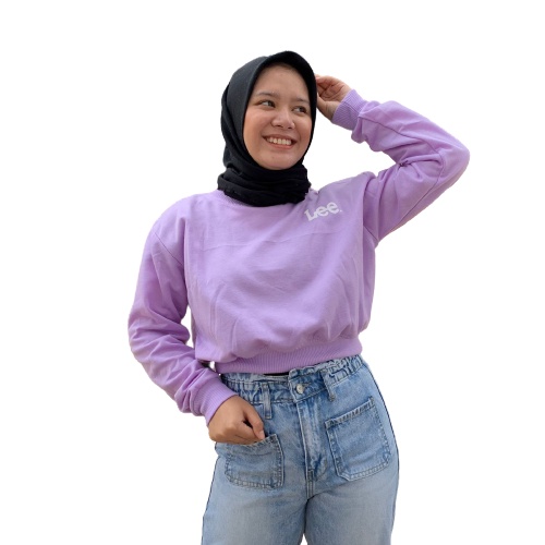 SWEATER CROP WANITA LEE CREWNECK SIZE L BAHAN FLEECE SECONDMARCH