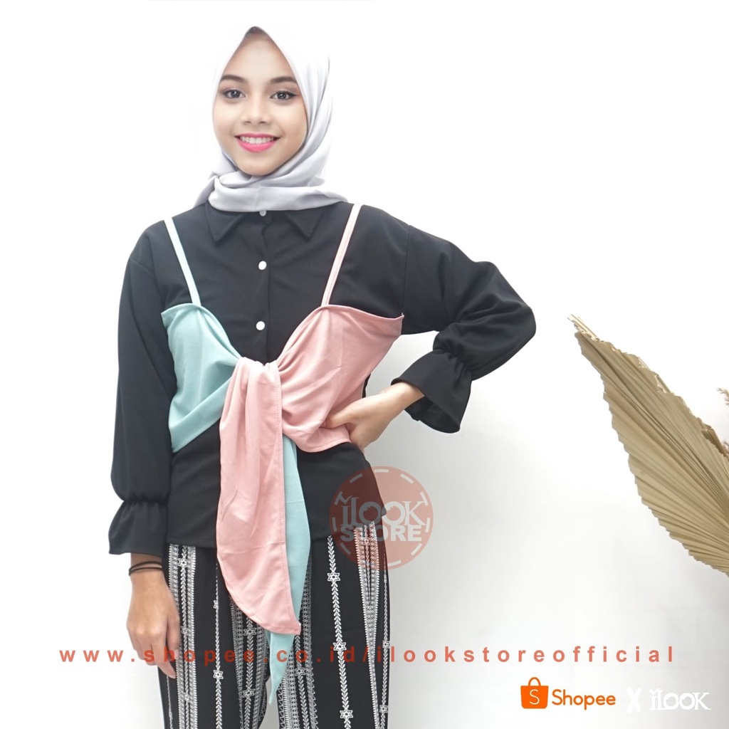 ilook | Rosi Top | Atasan Blouse Rosi | Magnolia Top | Blouse Muslim Korean Style-ROSI TO XL - PUTIH