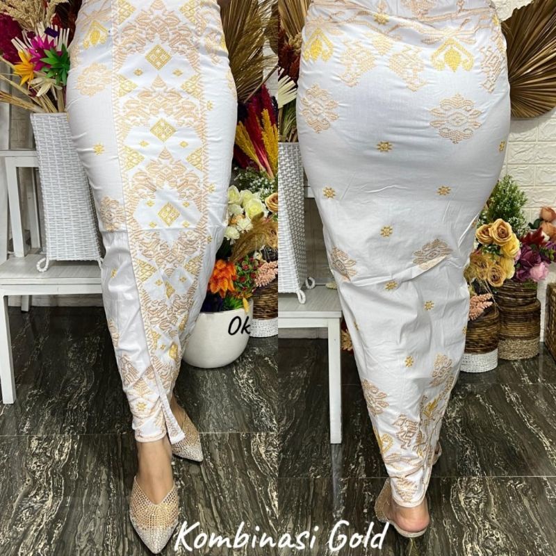 KAMEN JADI KATUN BORDIR STRAIT SPESIAL WARNA PUTIH GOLD