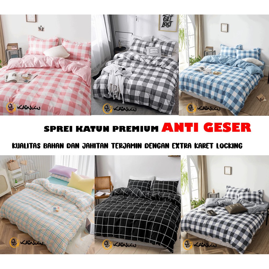 SPREI  shopee terlaris Katun PREMIUM aesthetic | KOTAK EMILY GREY &amp; PEACH | 90 100 120 160 180x200