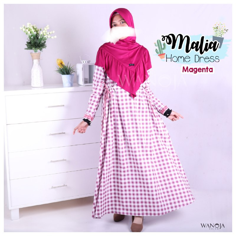 Gamis Home Dress kotak kotak Malia Katun HQ dan Rinjani Toyobo mix Katun HQ Original By WANOJA Hijab