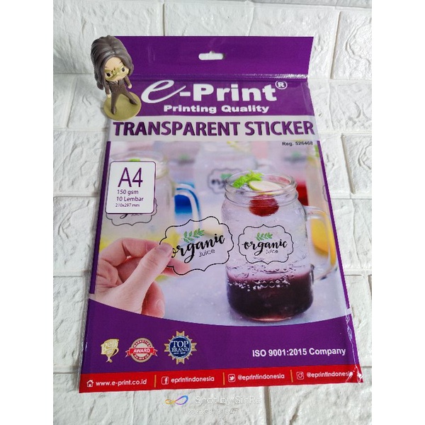 

10 lembar!! 150gsm A4/Stiker transparan E-print/transparent sticker A4