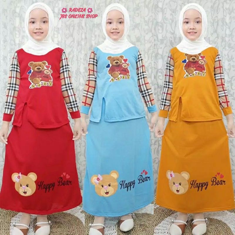 STELAN BAJU DAN ROK HAPPY BEAR ANAK 4-5 tahun sisa kuning