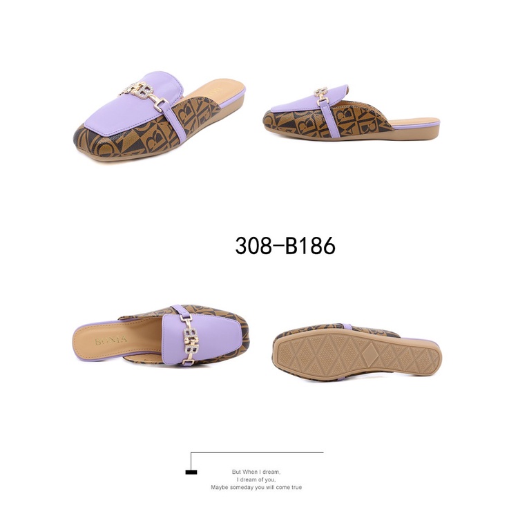 Leather Logo-B Flat Mules 308-B186