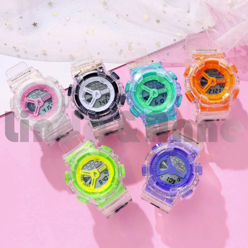 Jam Tangan Digital Wanita Dan Pria Strap Rubber Transparan Gaya Korea / Jam Tangan Rubber Transparan