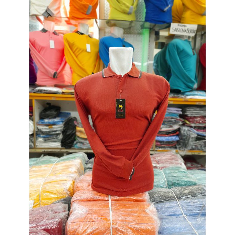 DXBL Kaos Polos Wangki kerah Bata Merah Panjang