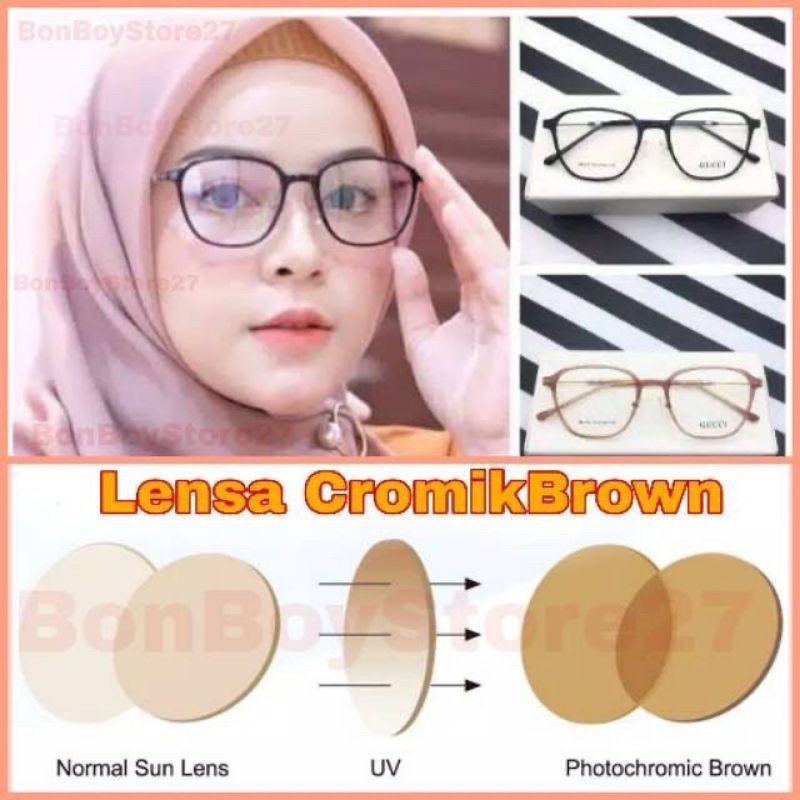 PAKET LENSA PHOTOCROMIC BROWN / Frame Kacamata 6137 / Frame Kaca Mata Minus / Kacamata Cewek