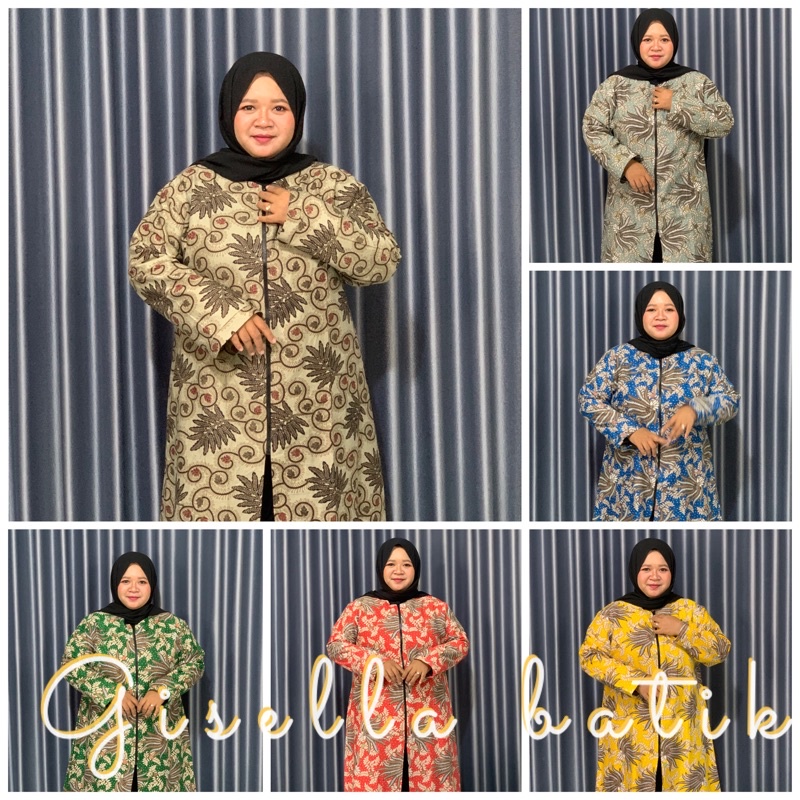 Tunik batik jumbo big size busui resleting depan bahan katun LD 120 130 140 Cm