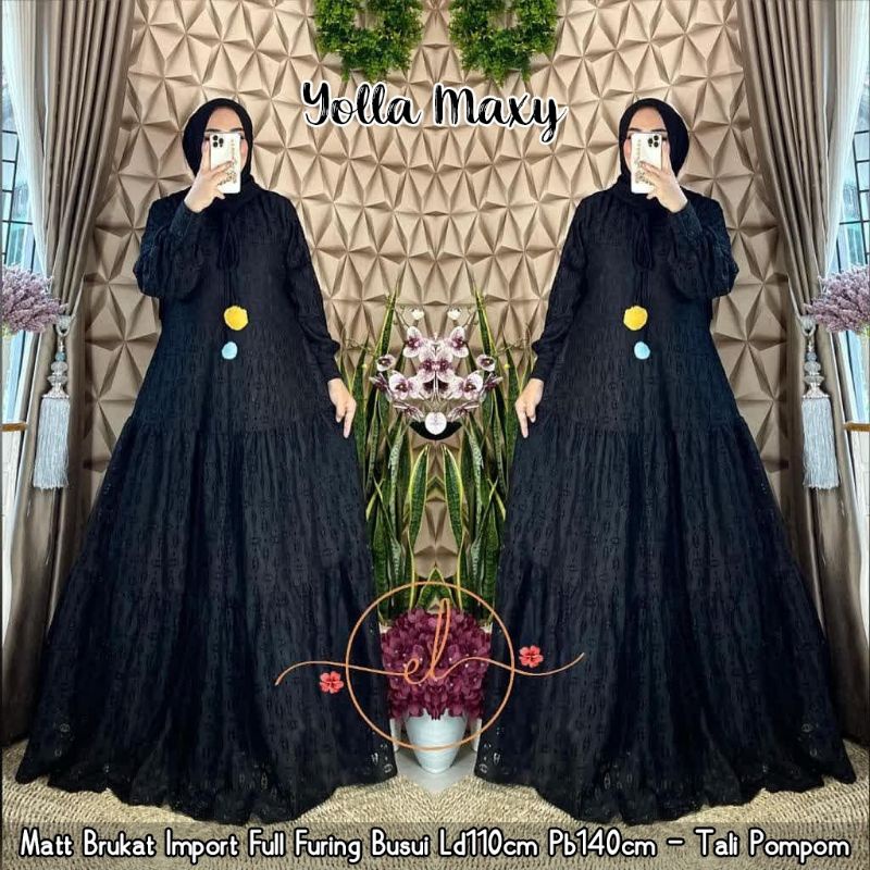 gamis brukat dress yolla pompom maxy yolla maxy