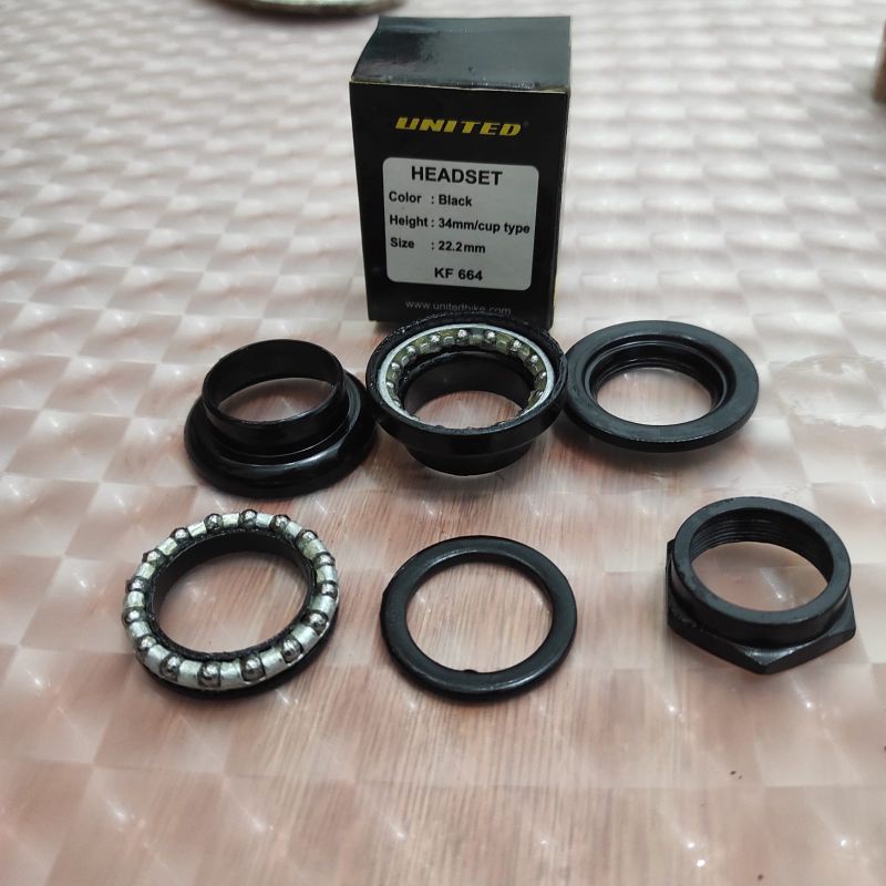 headset united kf- 664  original untuk sepeda ukuran 22.2mm untuk headtube standart  merk united Kom