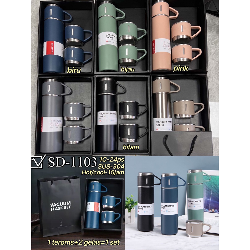 &lt; M.A&gt; SET BOTOL VACUUM FLASK / Tumbler Set Premium Stainless Termos Cangkir Set Premium