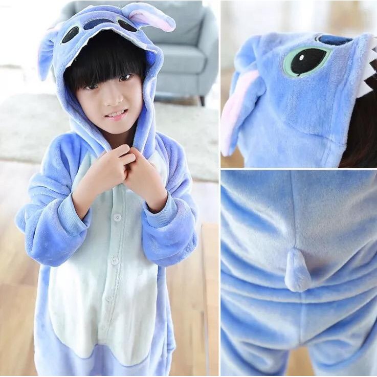 KOSTUM ONESIE LILO STITCH BIRU COSPLAY PIYAMA ANAK