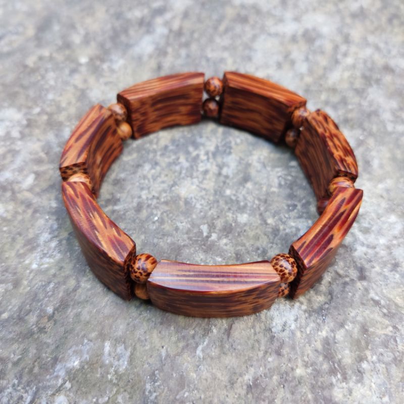 Gelang kayu pohon kelapa model bulat mix persegi panjang