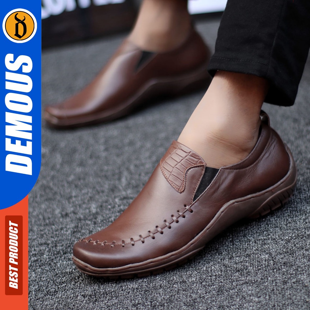 DEMOUS Gokhan - Sepatu Slip On Casual Kulit Asli Kerja Pria