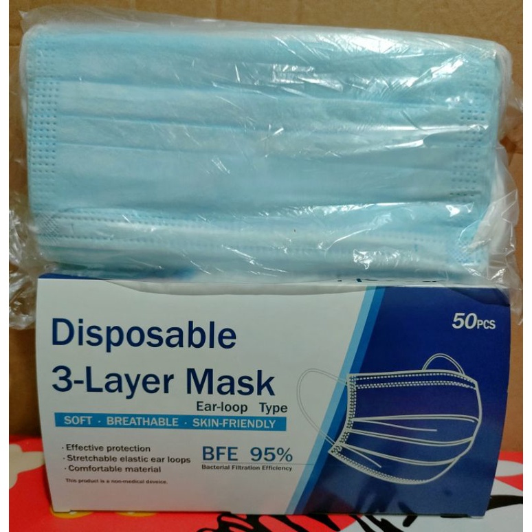 Masker disposable 3 layer mask earloop 1 box isi 50 pcs