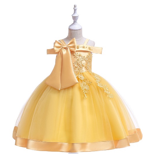 DRESS PESTA ANAK PEREMPUAN IMPORT / baju pesta anak tutu satin L-5081 BRUKAT PITA MUTIARA impor high quality