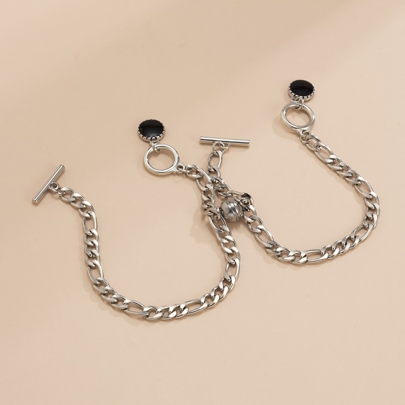 2pcs Gelang Rantai Bahan Stainless Steel Warna Silver Gaya Punk Untuk Wanita