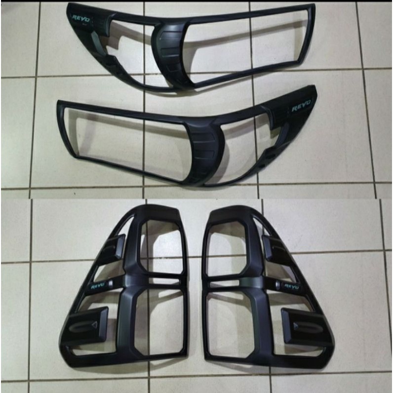 paket garnish lampu depan belakang HILUX 2016 hitam doff