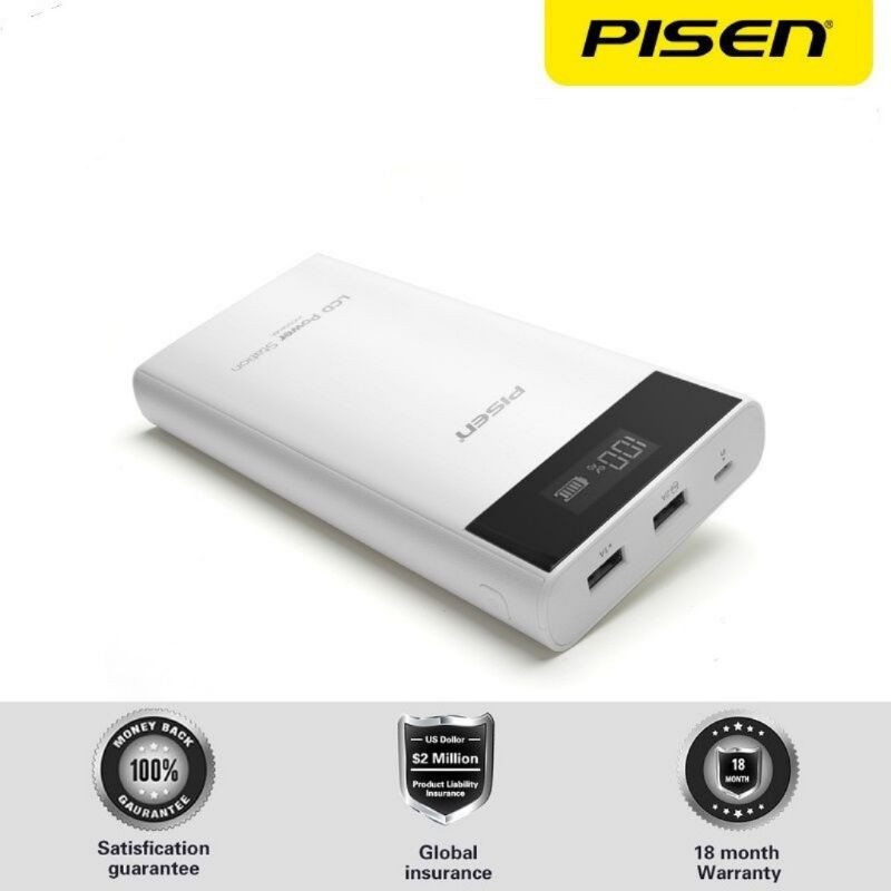 Pisen Powerbank 20000 mAh Power Station Dual USB Output LCD Digital Display