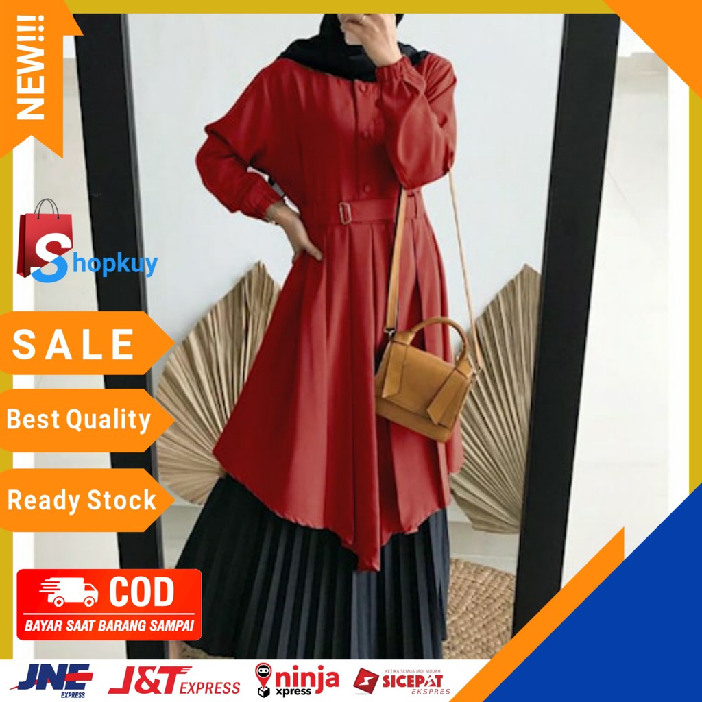 Fashion Tunik Perempuan Wanita Dewasa Remaja Dres Atasan Muslim Polos Katun Jumbo