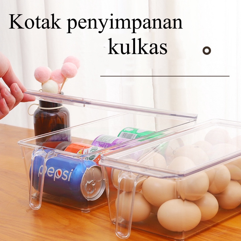 Storage Kulkas Untuk Telur Dengan Handle/ Kotak Penyimpanan / Organizer kulkas / Kotak Serbaguna/ SET TUTUP