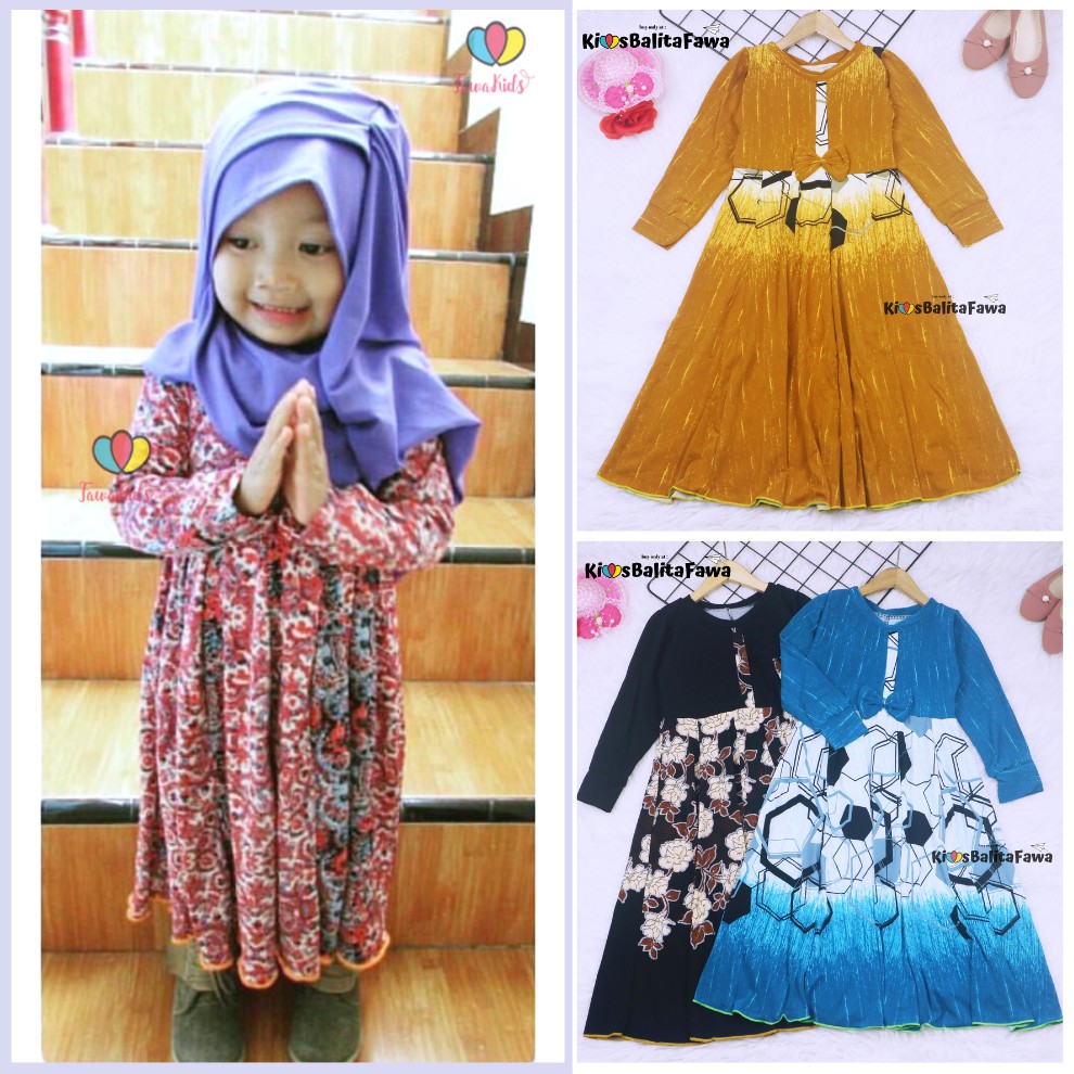 Gamis Pita Uk 4-5 Tahun / Gamis Anak Perempuan Dress Muslim Murah Lengan Panjang Pita Ademn Motif