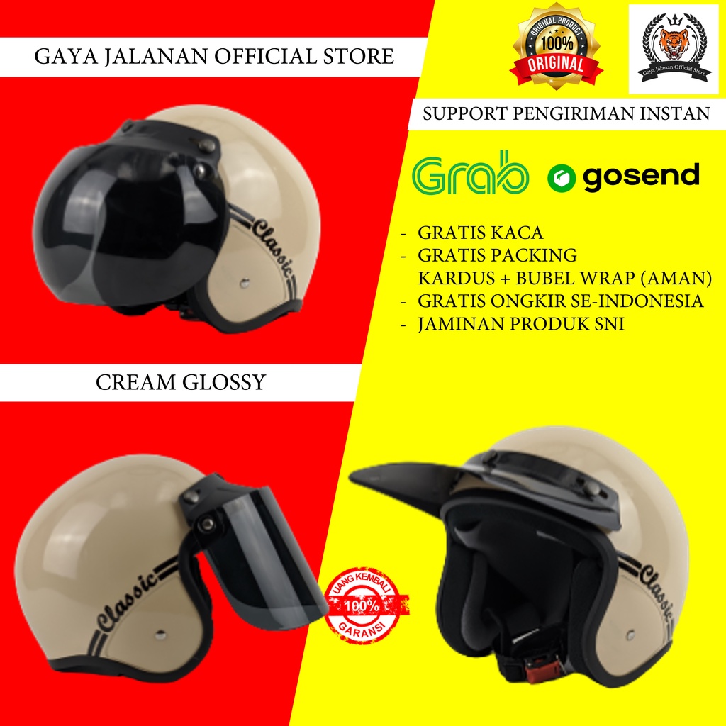 Helm Bogo Retro Wanita Dewasa Classic Original Kaca Datar Cembung Sni Hijab Helem Cowo Cowok Pria Kl