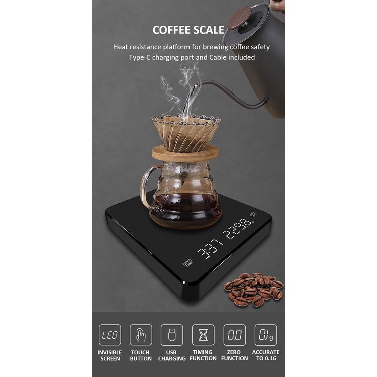 PROMO Timbangan Dapur Kopi Digital Scale Timer 3kg 0.1g - CK2150 HODIDAY 7CHZ2JBK